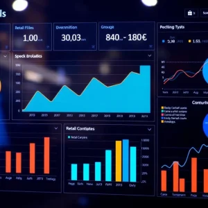 Retail analytics with digital charts and data visualizations.