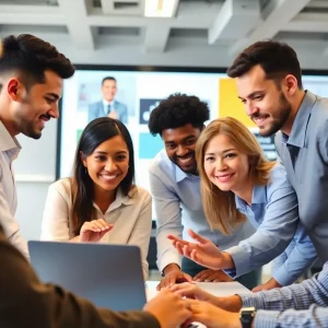 Collaboration among diverse professionals in a digital workspace.