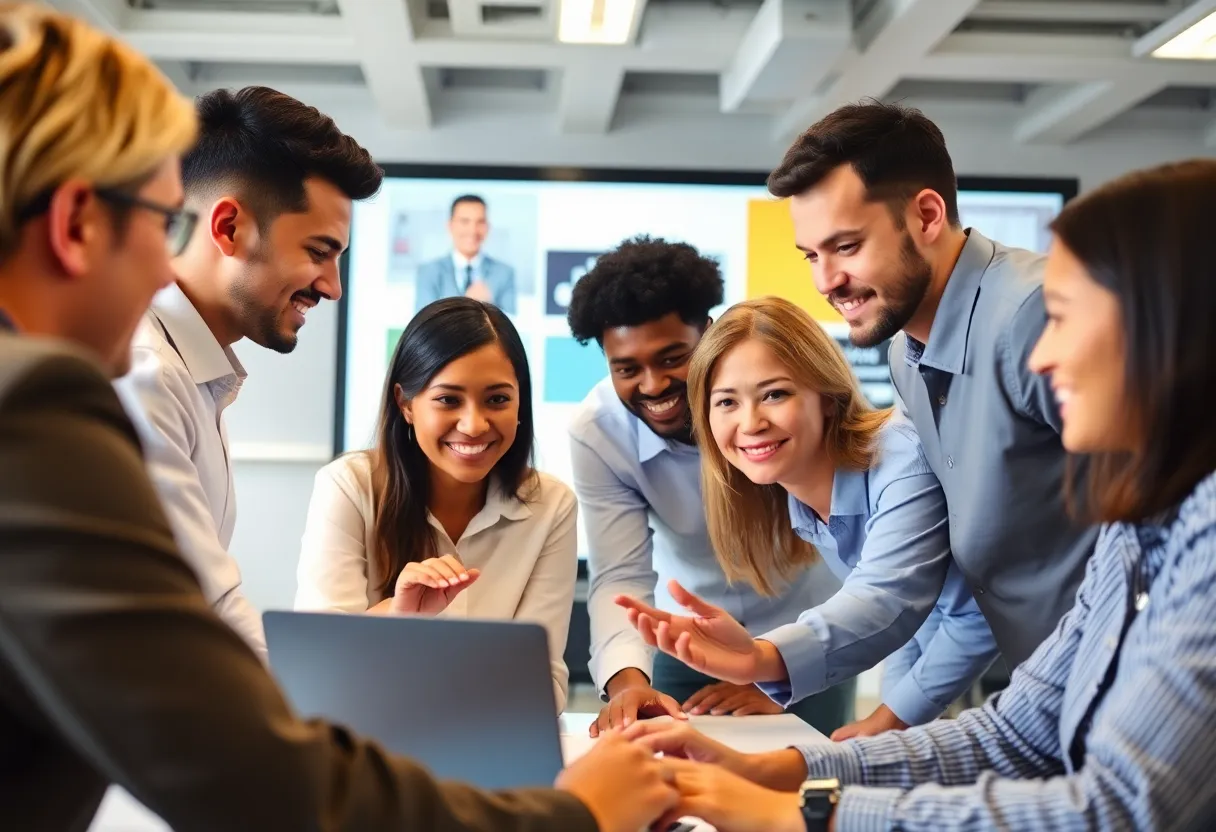 Collaboration among diverse professionals in a digital workspace.