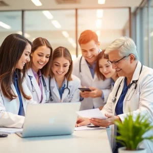 Modern healthcare team collaborating on billing solutions.