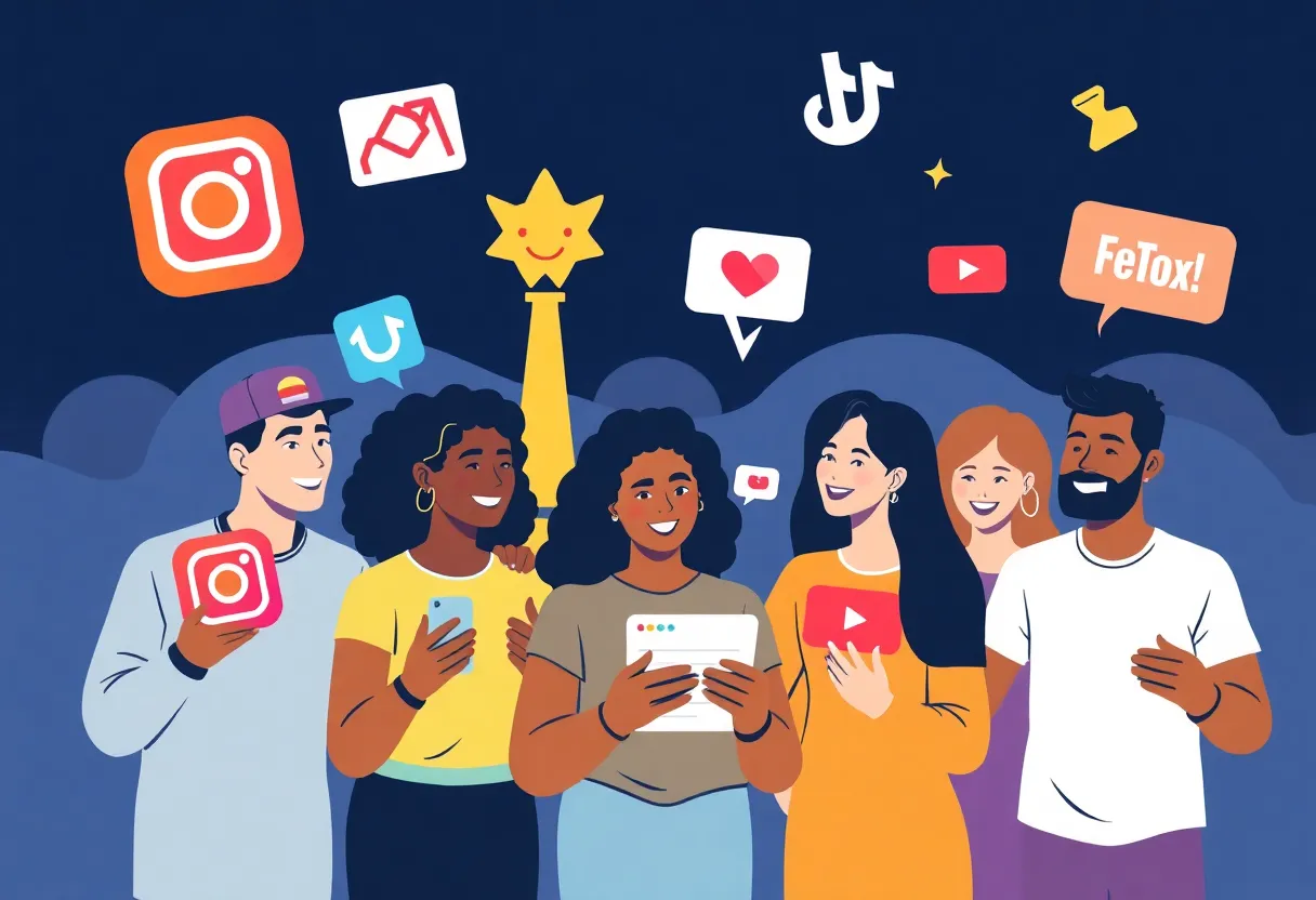 Illustration of creators and brands collaborating on social media marketing