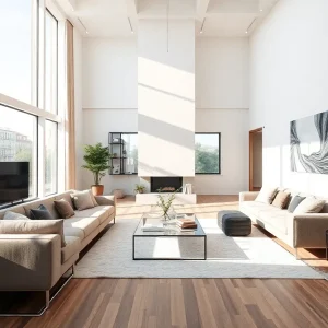 Modern designed living room with natural light