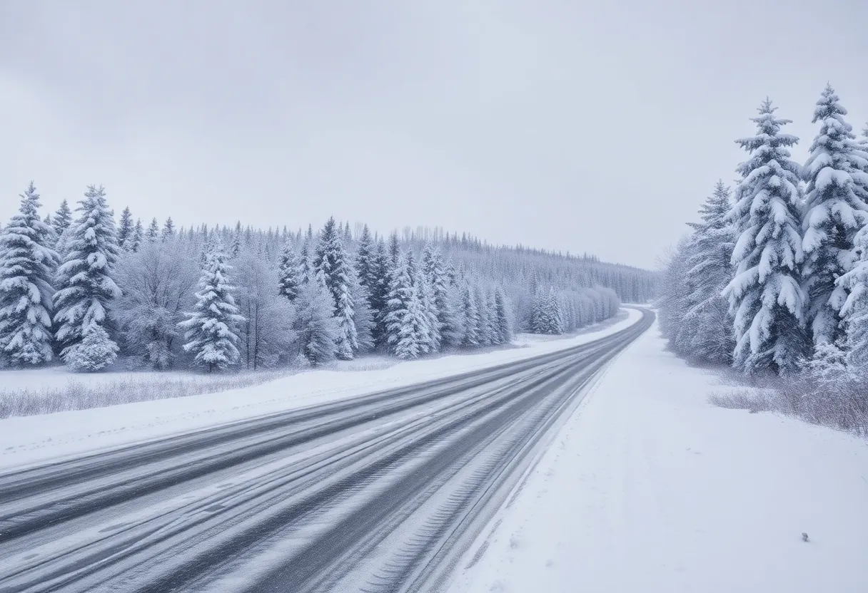 Snow-covered landscape in Colorado with icy roads