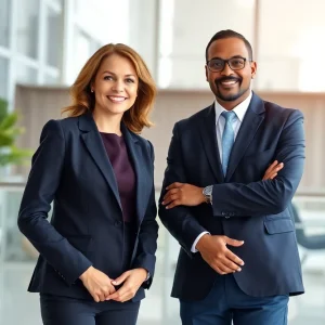 Alyssa Buetikofer and Tariq Hassan in a corporate setting