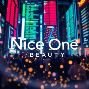 Celebration of Nice One Beauty IPO with stock market ambiance