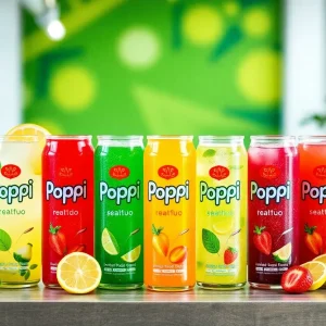 A variety of Poppi Soda flavors displayed on a table.