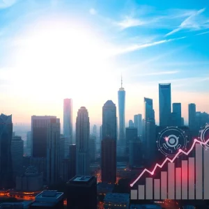 Futuristic city skyline illustrating SEO growth and AI advancements.