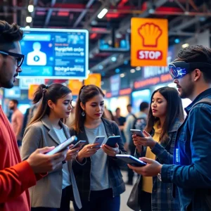 Visual representation of digital marketing trends including AR, voice search, and personalized experiences.