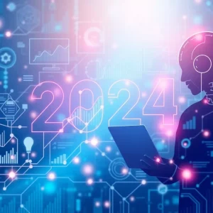 Illustration of AI marketing tools showcasing data integration in 2024.