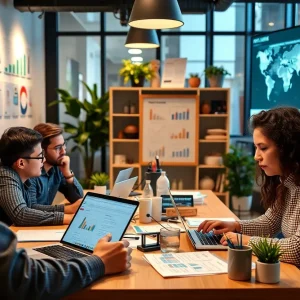 Professionals learning about marketing certifications in a digital workspace.