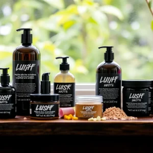 Lush Cosmetics products in a natural setting reflecting ethical values
