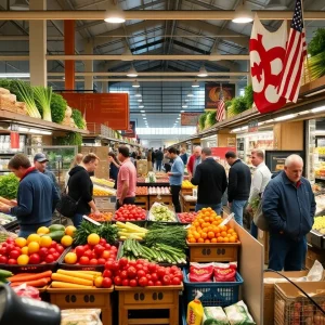 Market scene in Michigan showing local produce amid tariff concerns