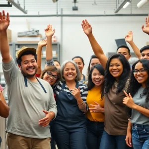 Diverse group of workers celebrating new minimum wage laws in Michigan