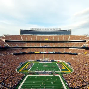 Aerial view of Michigan Stadium during a packed event