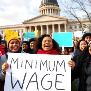 Celebration of workers in Michigan after minimum wage bill approval