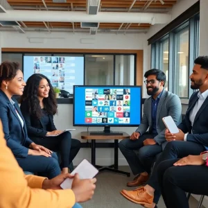 Nonprofit representatives brainstorming social media strategies