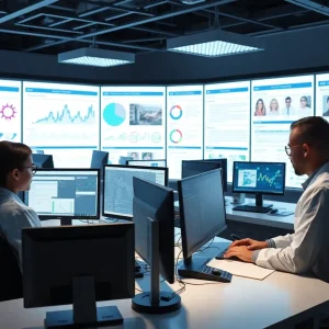 Conceptual illustration of AI and data analytics enhancing rare disease research.