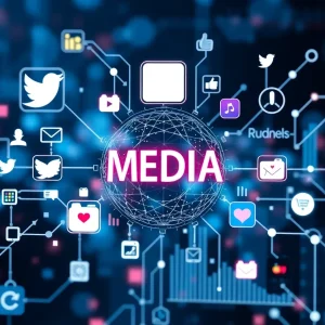 Abstract visual of social media management powered by AI