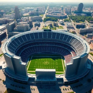 Panoramic view of Soldier Field celebrating its 100th anniversary