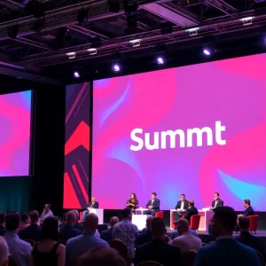 Adobe Summit 2025 highlights with industry leaders on stage discussing AI innovations.