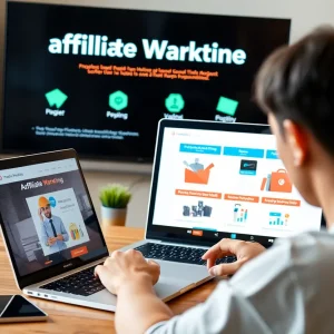 A person engaging in affiliate marketing from their home office.