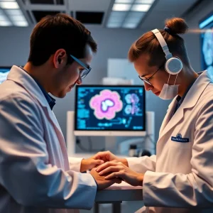 Healthcare professionals using AI tools for cancer diagnosis