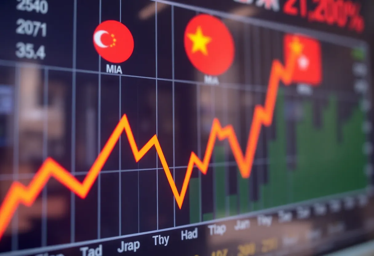 Graph showing decline in Asian stock markets