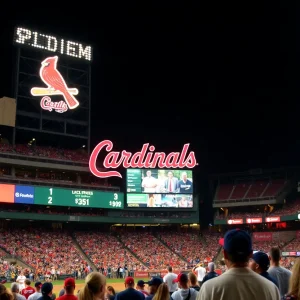 Fans at Busch Stadium celebrating the new partnership between the St. Louis Cardinals and Bet365.