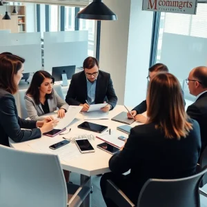 Legal professionals collaborating on content marketing strategies