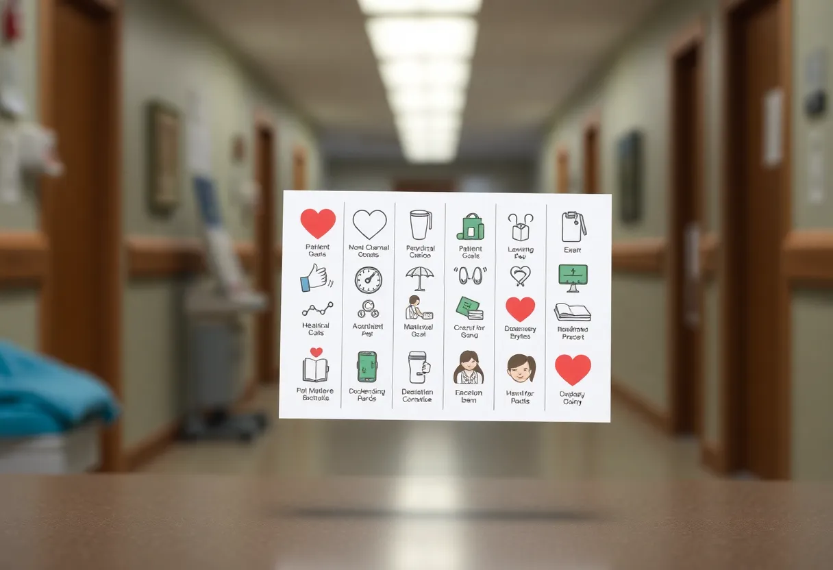 Healthcare professional discussing with an elderly patient using a Care Card