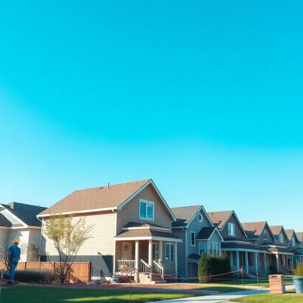 Workers repairing flood-damaged homes in Detroit
