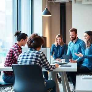 Digital Silk office showcasing teamwork in creative web design.