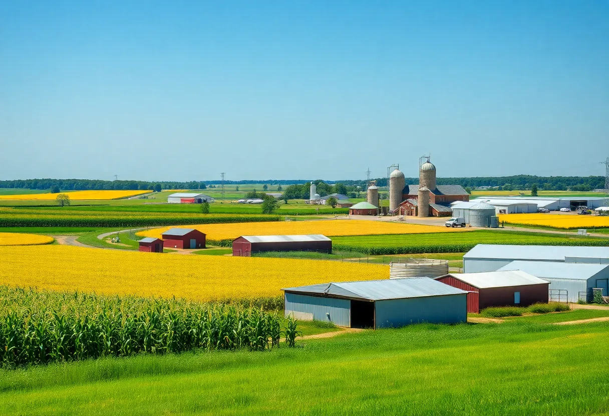 Agricultural fields in Michigan highlighting corn, snacks, and dairy production.