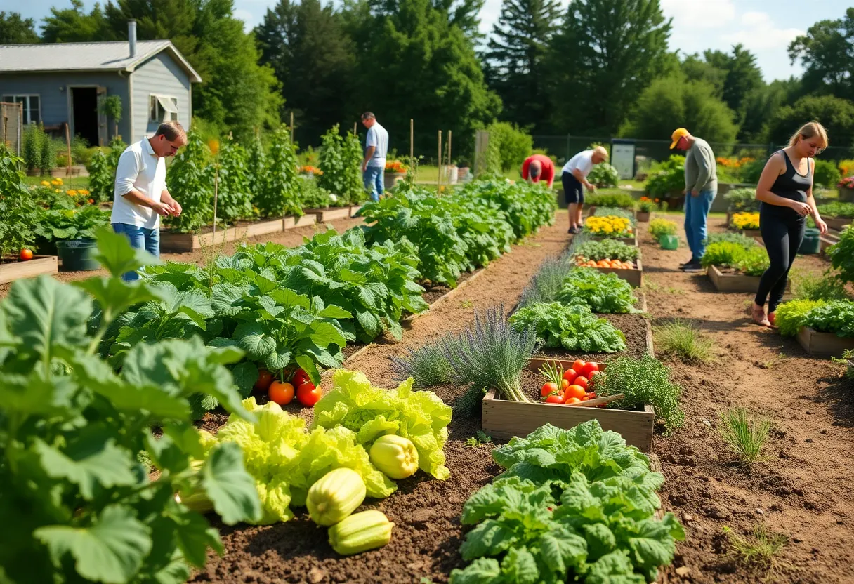 Residents working in a community garden in Michigan