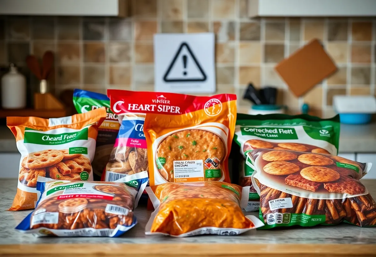 Frozen meals from Nestlé USA on display, some marked for recall due to safety concerns.