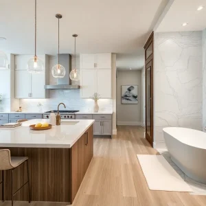 Updated kitchen and bathroom in Metro Detroit reflecting modern design trends