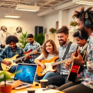 Office teamwork in the music industry