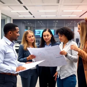 Leadership meeting at a banking office