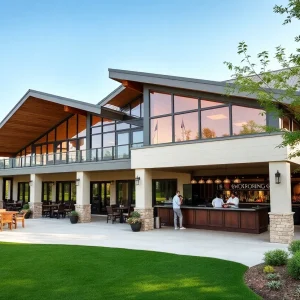 Architectural rendering of the renovated clubhouse at Travis Pointe Country Club