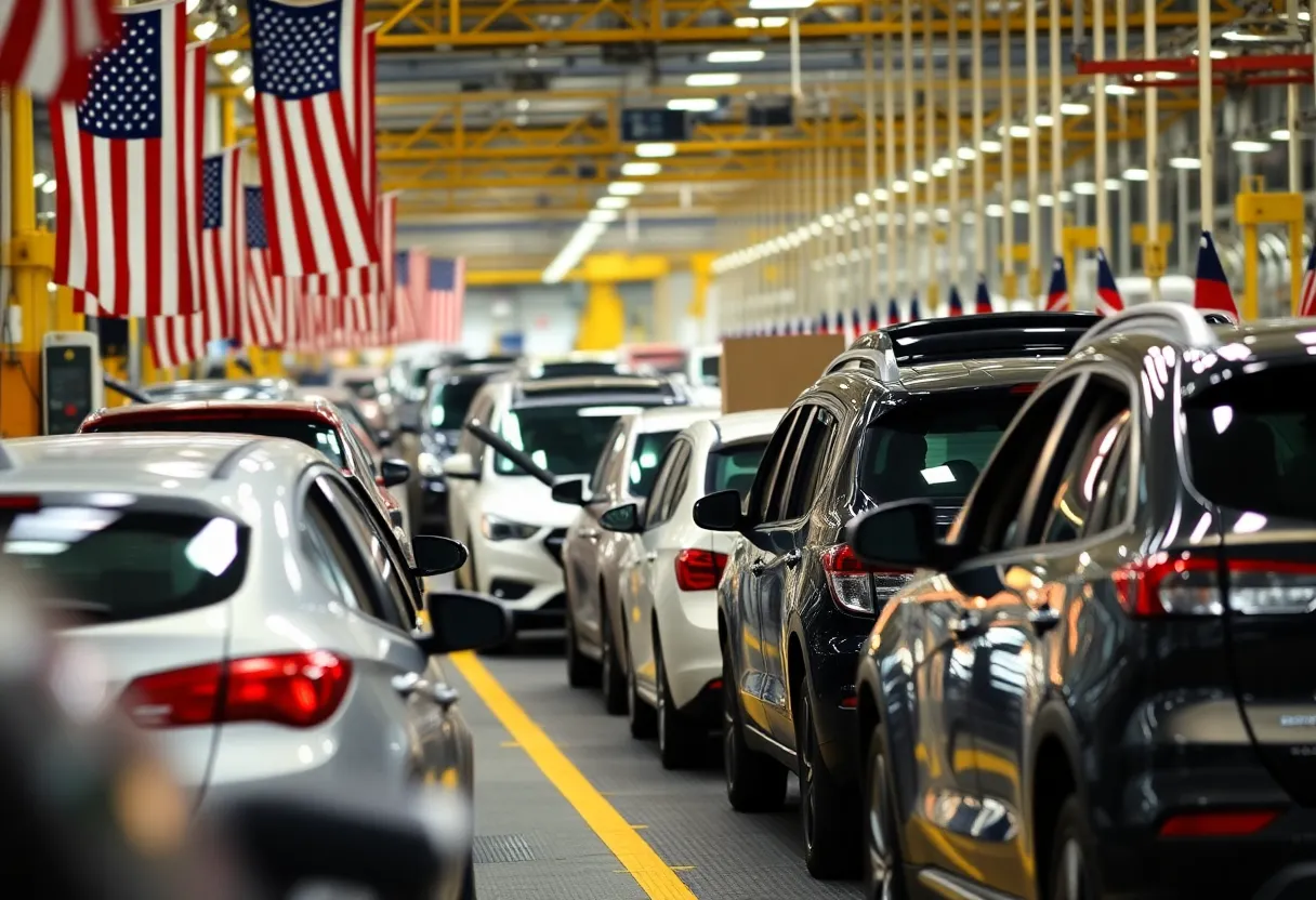 An assembly line at a U.S. auto manufacturing facility.