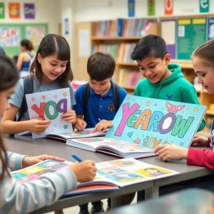 Students brainstorming and designing yearbook marketing materials