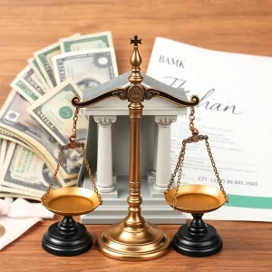 Illustration of banking regulations and consumer financial issues.