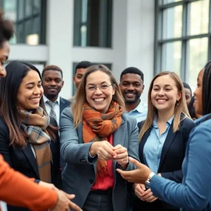 Business professionals participating in a charity event.