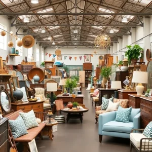 Vibrant market scene at Cottonwood Market with various vendor booths.