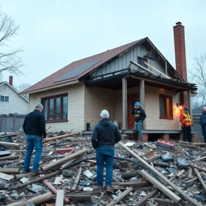 Firefighters rescuing pets from a burning home