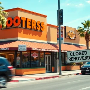Hooters restaurant with renovation sign