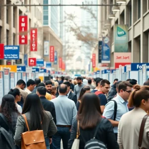 Job seekers networking at a job fair in March 2025