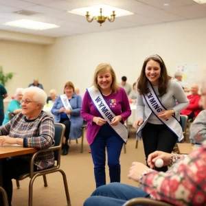 Residents enjoying activities in a nursing home with Miss Wyoming present.
