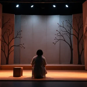 A dramatic scene from the play 'Supervision' highlighting caregiving dynamics.