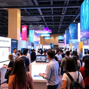 Attendees interacting with technology at TECHSPO Los Angeles 2025